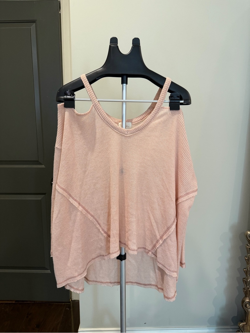 Deletta Blush Pink Cold Shoulder Oversized Knit Top S